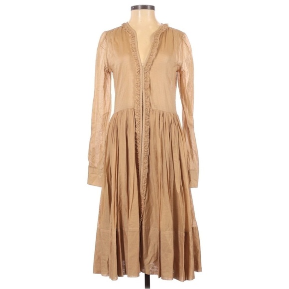 DSQUARED Cottagecore Cotton Ruffled V-Neck Long Sleeve Midi Dress - Picture 2 of 14